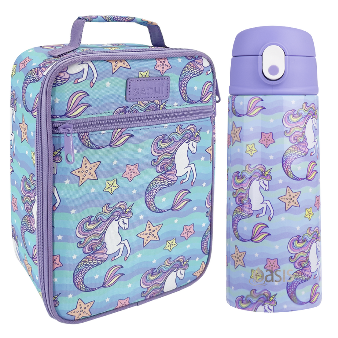 SACHI INSULATED LUNCH BAG & BOTTLE BUNDLE - Mermaids and Unicorns